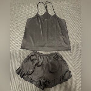Lounge sleep set silk like black shorts with tank top